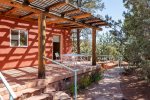 Coyote Crossing is a Santa Fe style cabin nestled in the trees of Carroll Canyon